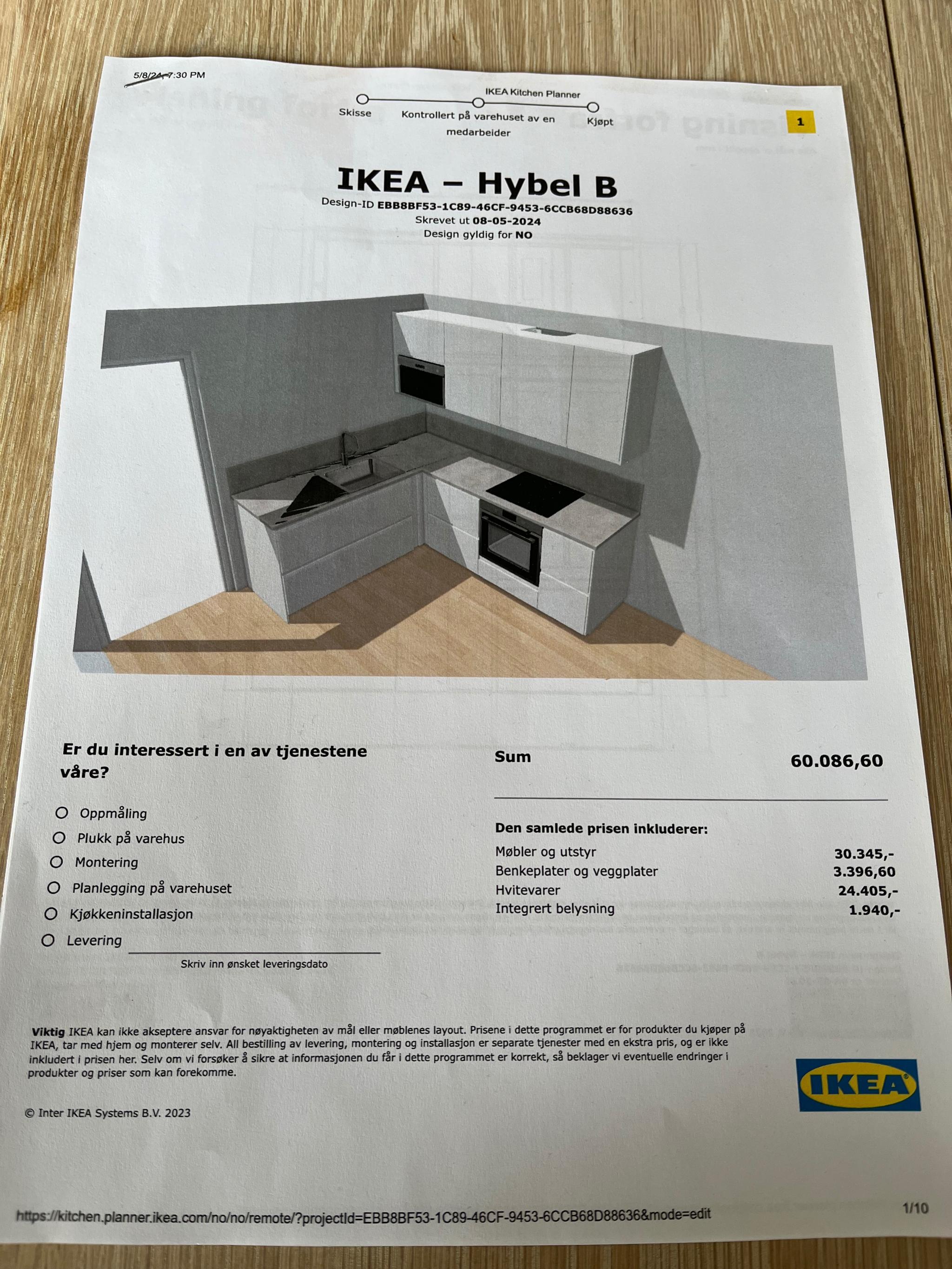 Nytt kjøkken fra ikea, mindre endringer kan forekomme.